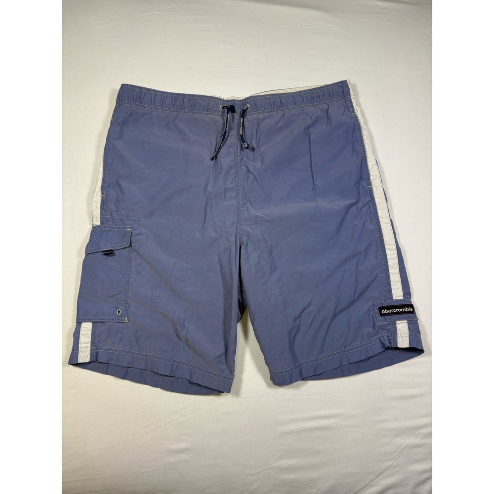 VTG 90s Abercrombie & Fitch Men M Cargo Swim Trunks Slate Blue Nylon Cotton Y2K